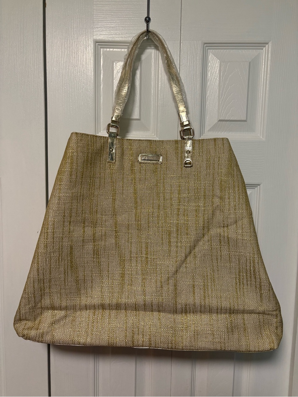 NWOT Versace Parfums Gold Woven Tote Bag - Picture 1 of 8